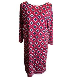 Talbots Petites Geometric Shift Bateau Neck Dress, Red Black, Size Large Petite